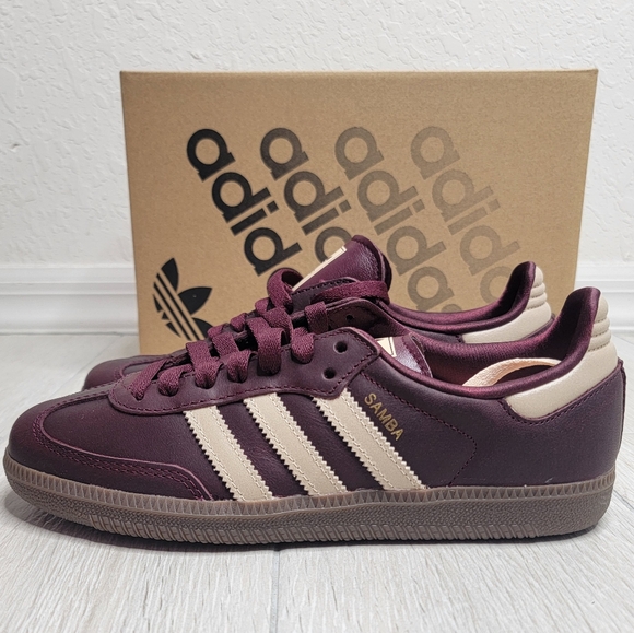 ADIDAS Sambas OG Sneakers In Maroon / Crystal Sand / Gold Metallic NWT 6.5. - Picture 7 of 16
